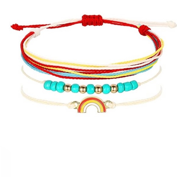 Handmade Rainbow Beaded Charm Bracelet or Anklet - Set of 3 - Picture 2 of 13